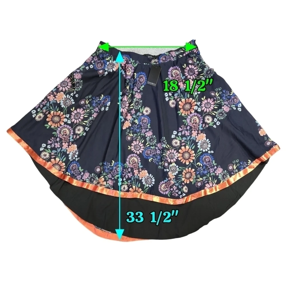Eloquii NWT Navy Blue Floral Circle Skirt Contrast Trim Lined Flowy Romantic